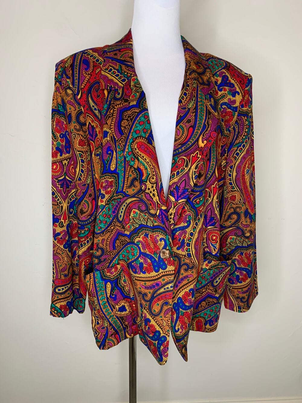 Bright Vintage Blazer Lightweight Paisley Red Green Orange Sz Large